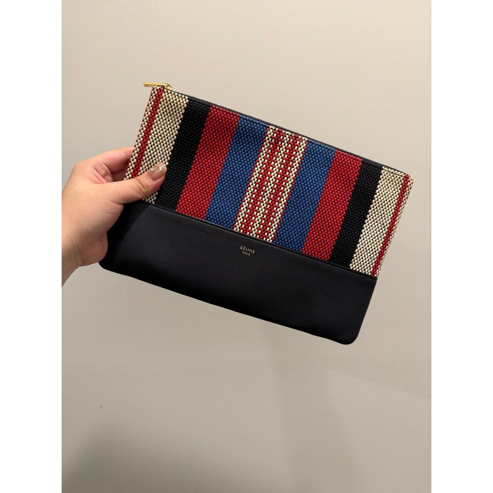 Celine Canvas Striped Solo Pouch clutch
